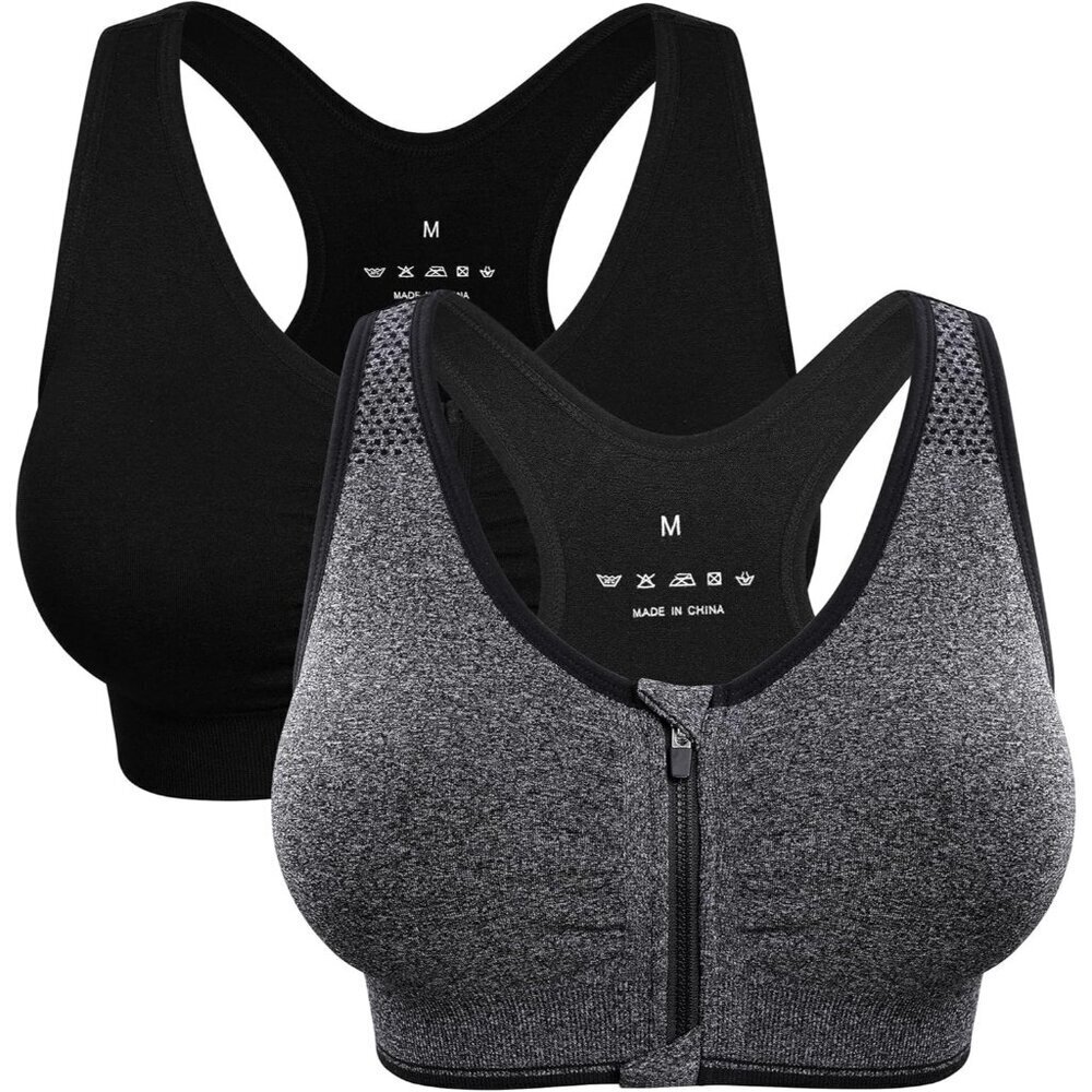 Women's Zip Front Sports Bra Wireless Post-Surgery Yoga Active Medium Support